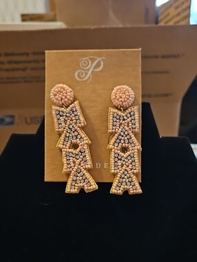 Plunder Pink and Gold Beaded Drop Earrings